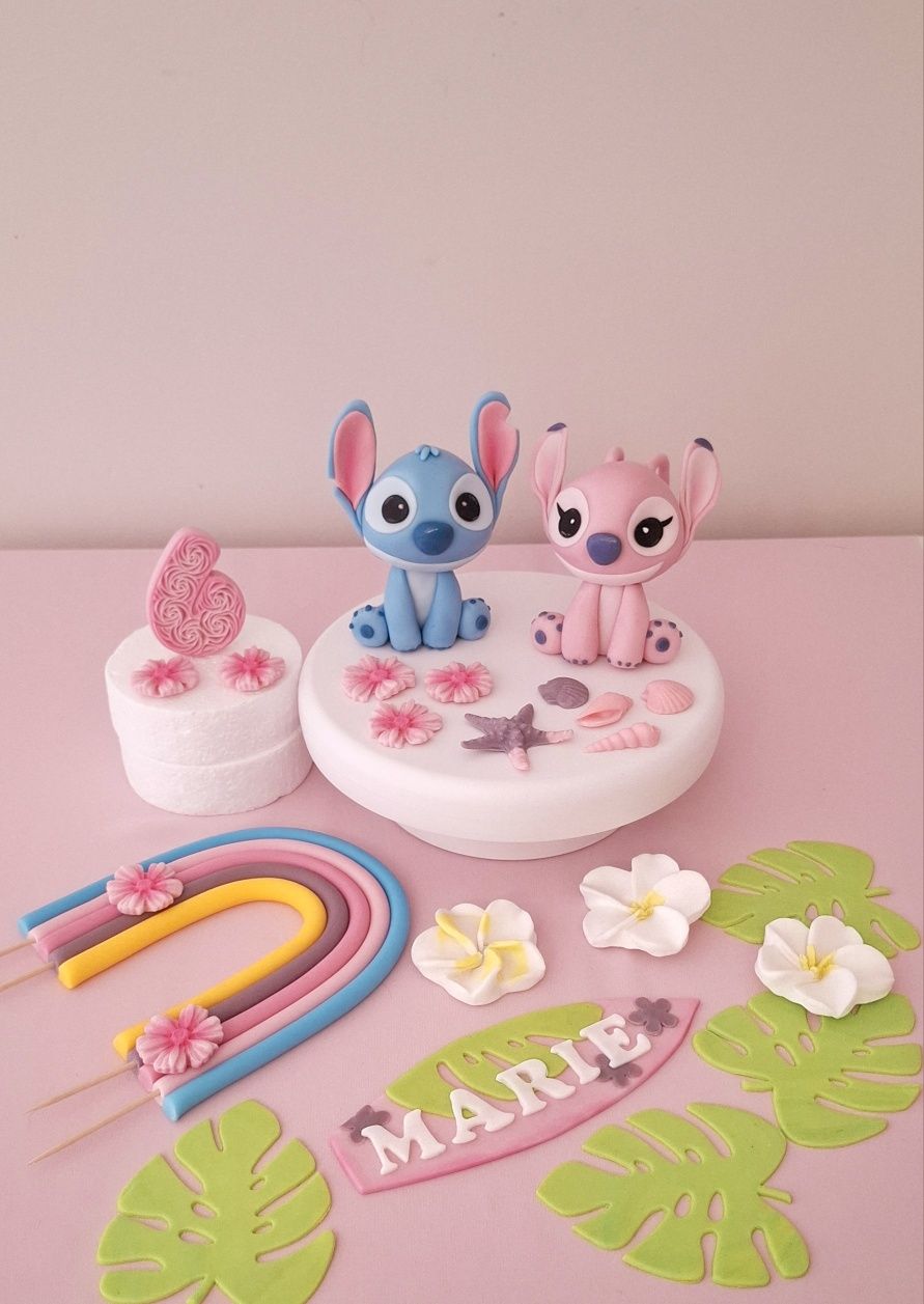 Stitch angel duży zestaw figurka z masy cukrowej na tort