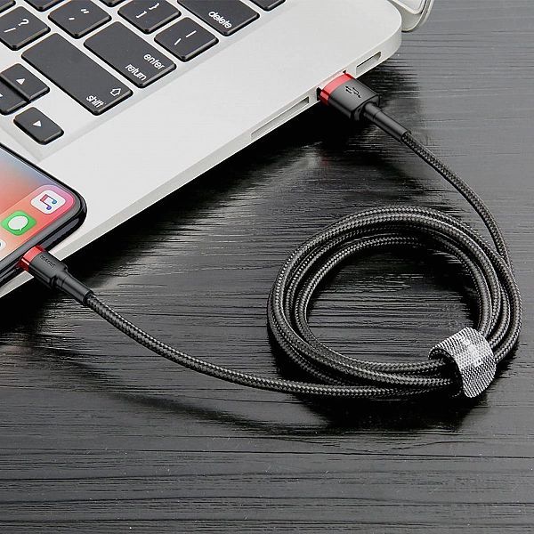 Kabel Baseus Cafule Usb-a / Lightning 2.4a Qc 3.0/0.5 m - czarno-czerw