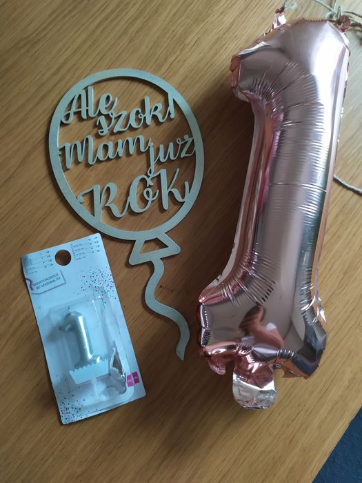 Komplet na roczek. Topper, świeczka, balonik