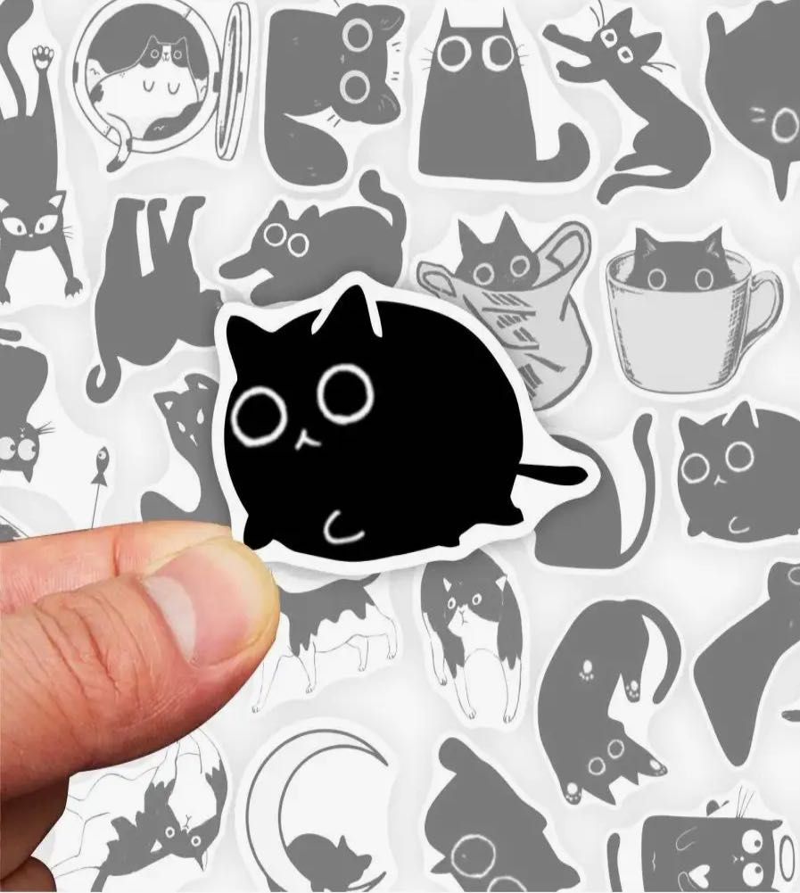 STICKER z kotami NAKLEJKI koty kotki wlepy czarne 50SZT