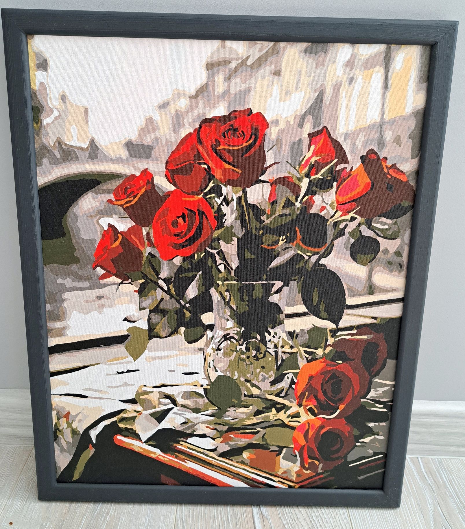 Obraz malowany po numerkach 40x50, ramka, róże w Wenecji