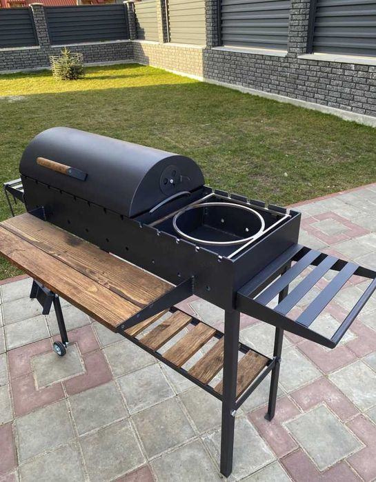 Мангал з кришкою для барбекю метал 5 мм на 13 шампурів на колесах