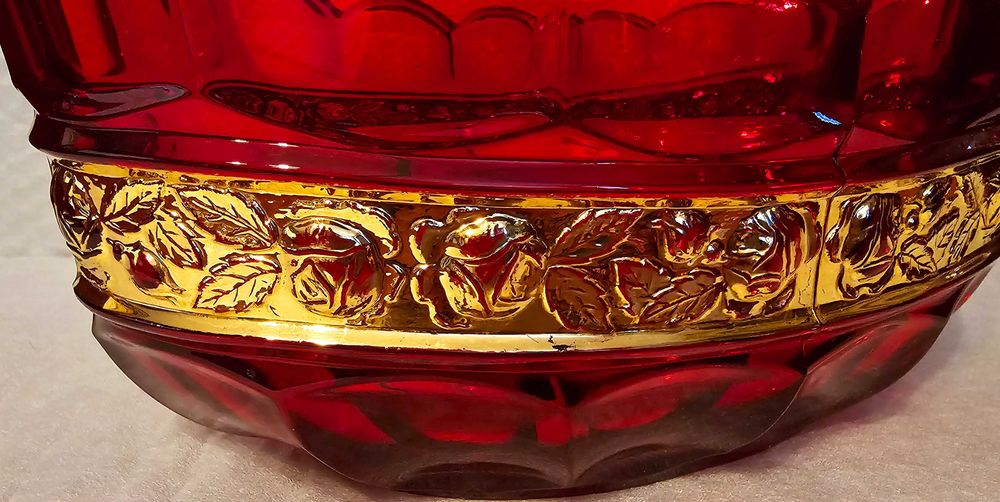 Żardiniera art deco czerwone szkło