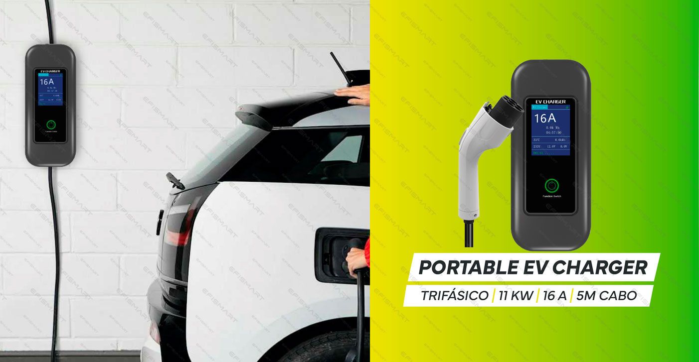 Efismart - Carregador de Carro Portátil Tipo 2 Trifásico 16A 11KW 5M