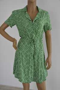 Sukienka Jacqueline szmizjerka zielona  łączka kwiaty na guziki 38