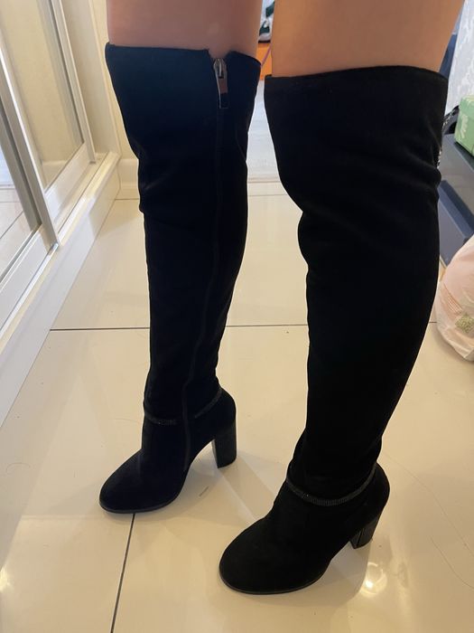 Ботфорти жіночі, женские черные ботфорты, сапоги зимние, демисезон