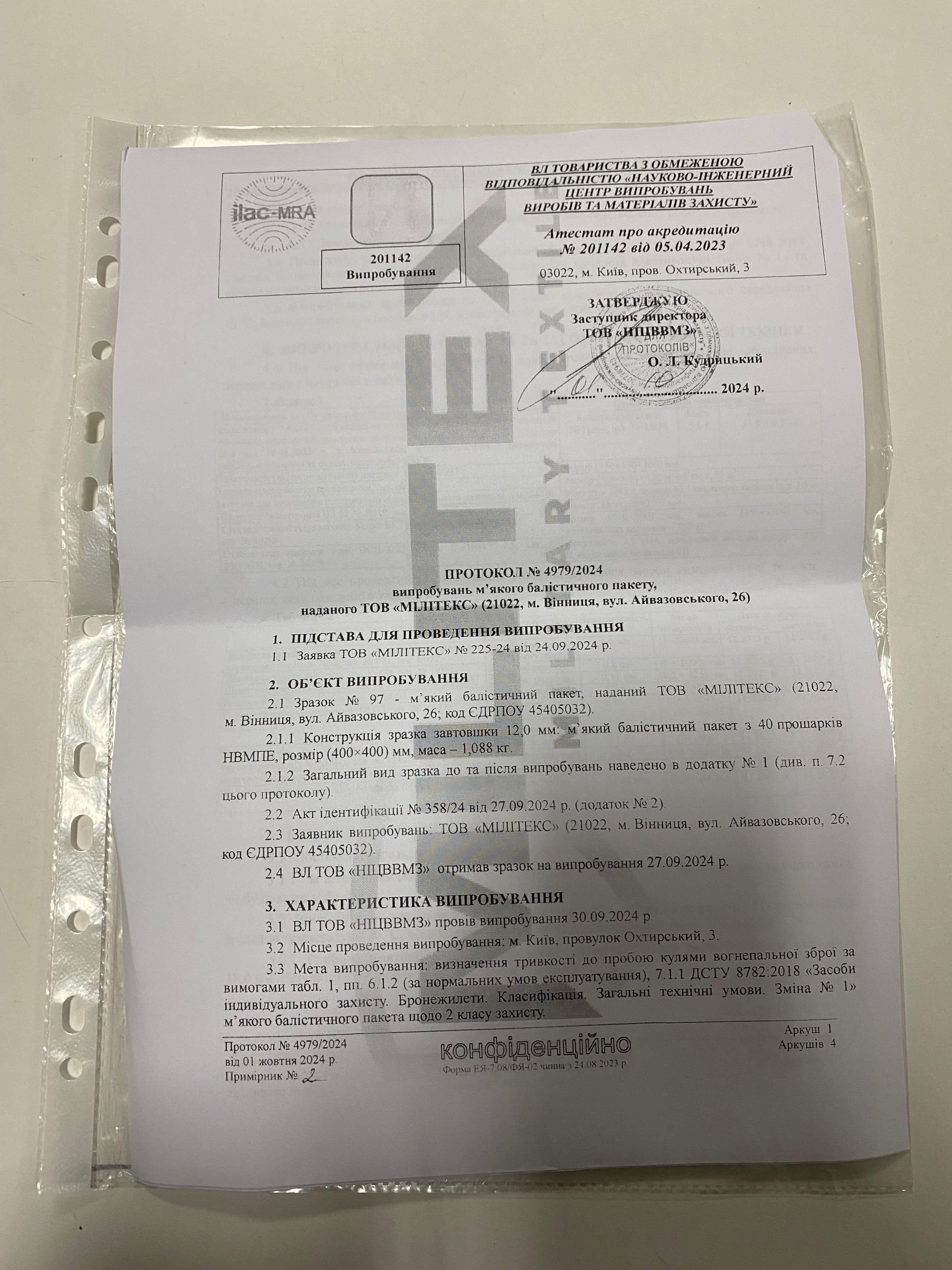 Балістичний пакет ДСТУ-2  в сумку напашник балістика 2 клас