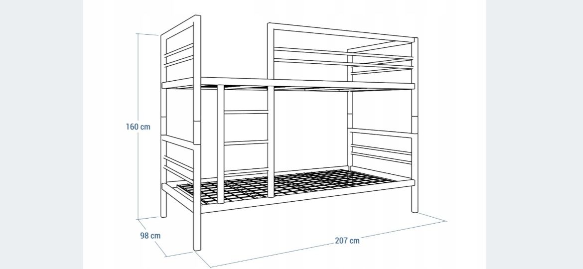 Łóżko piętrowe metalowe loft 200x90 + materac