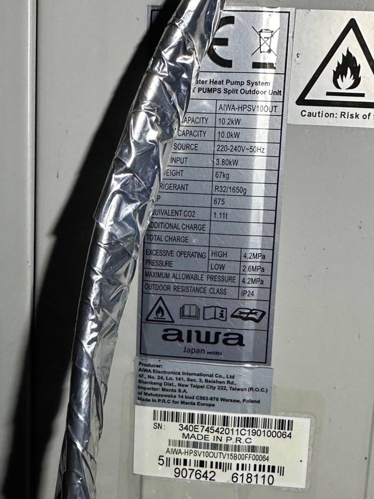 Pompa ciepła aiwa HPSV10 split 10kw co+cwu