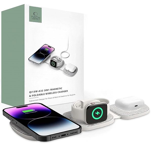 Ładowarka Tech-Protect QI15W-A32 indukcyjna 3w1 z MagSafe na smartfon