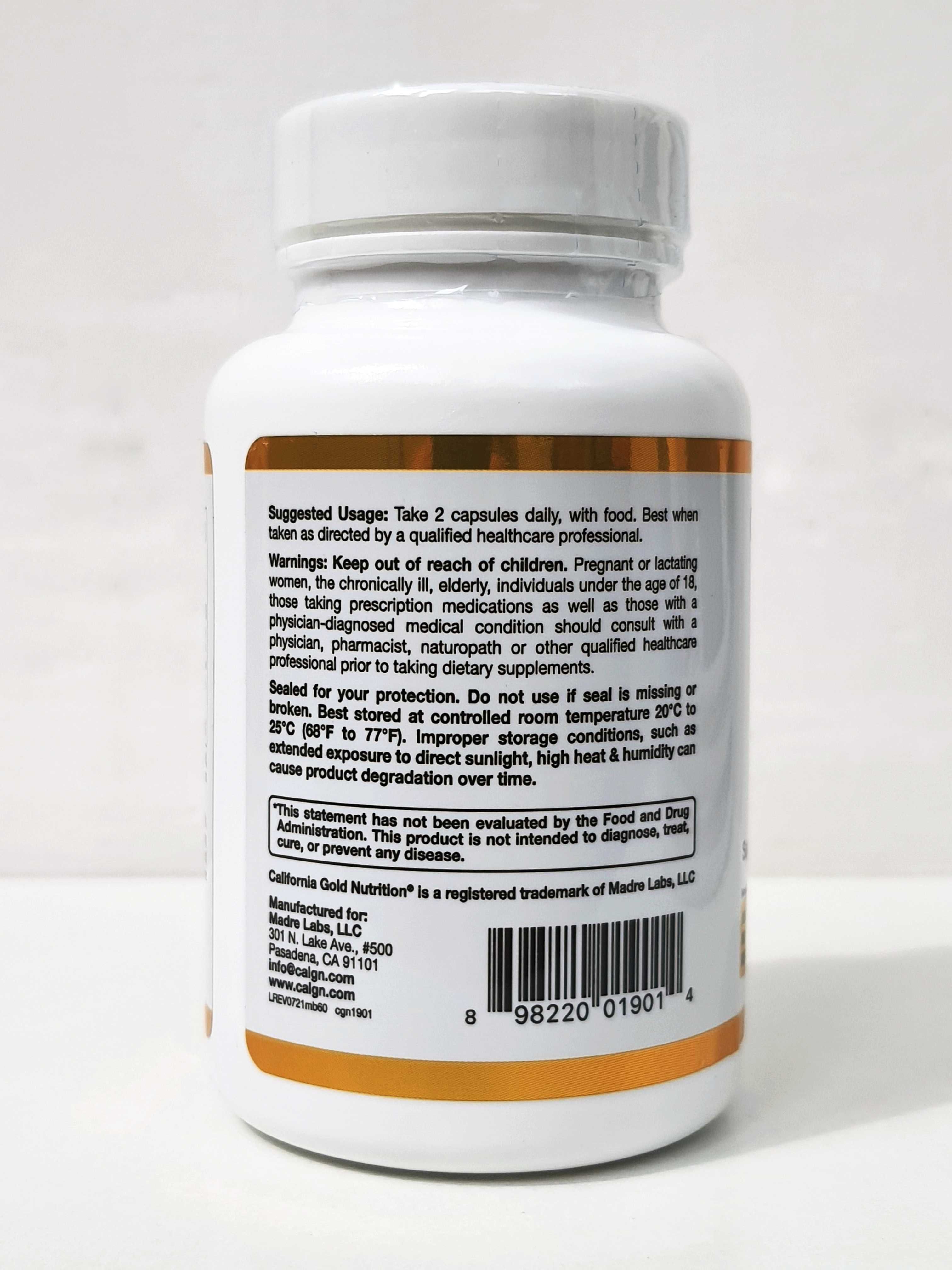 Магній бісгліцинат California Gold Nutrition, 200 мг, 60/240 капсул
