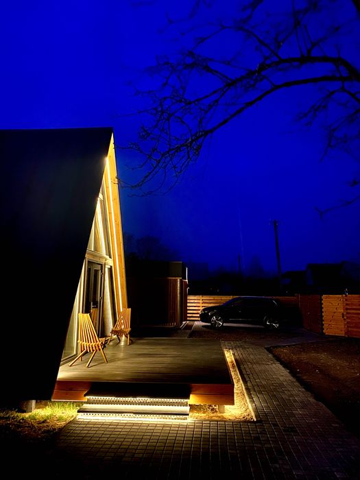 Відпочинок в AFrame будинку з сауною, альтанкою, мангалом в Денишах