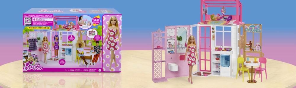 Zestaw Barbie Kompaktowy domek + lalka HCD48