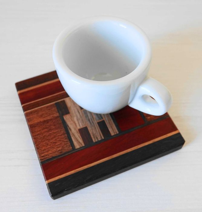 podstawki, podkładki pod kubek, drewno i metal