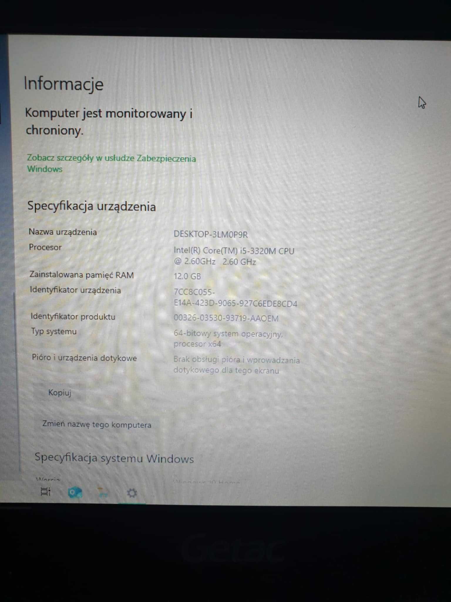 Laptop Getac S400 G2 i5-3320M 12GB 120SSD GT730M, Stacja Dokująca.