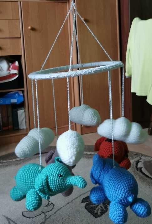 duża (68cm) kolorowa karuzela na szydełku handmade