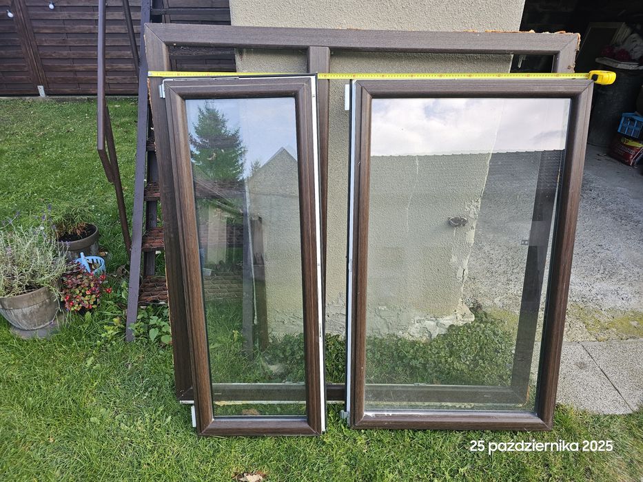 Okna Aluplast ciemny orzech: 146 x 143, 120 x 145, 2 x balkonowe