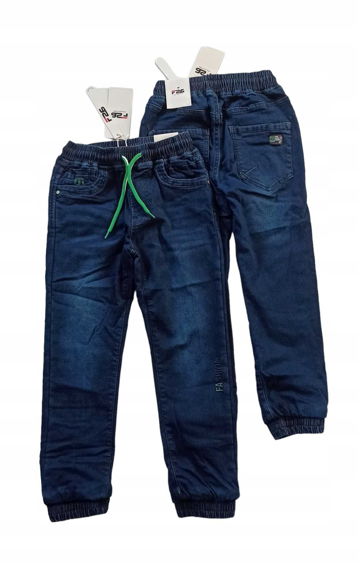 Spodnie Jeans miękkie elastyczne GUMA ocieplane polarem nowy r 134-140