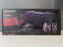 Kit gaming RGB 4 peças - Teclado, Rato, Colunas, Tapete de rato