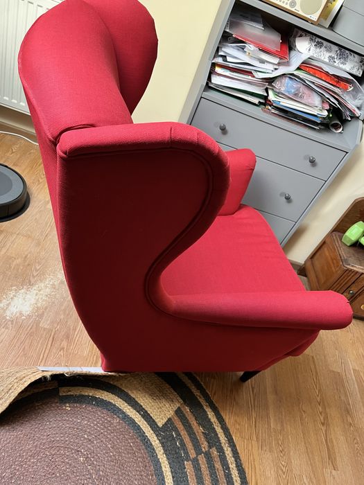 Fotel uszak Ikea Strandmon czerwony stan idealny tanio