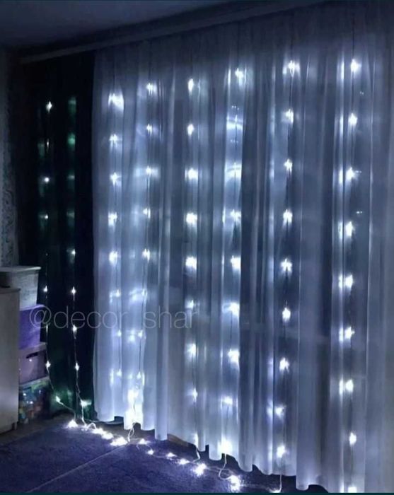 Гирлянда штора, капля, роса, 3х3м, белый цвет