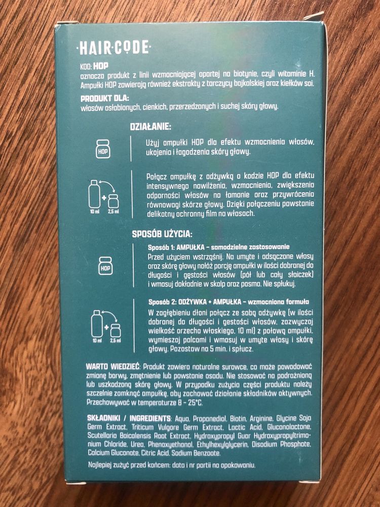 Hair Code  Hop Ampułki do włosów aktywizujące wzmocnienie 4x5ml