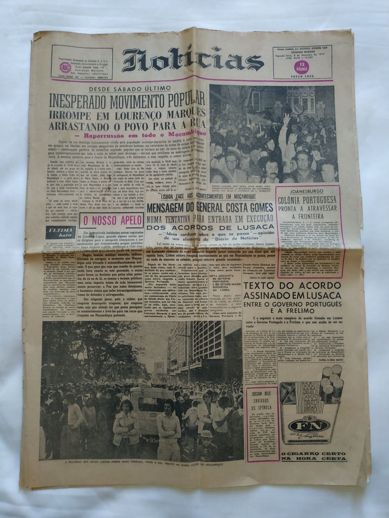 Cinco Jornais de Moçambique de Pós 25 de Abril de 1974