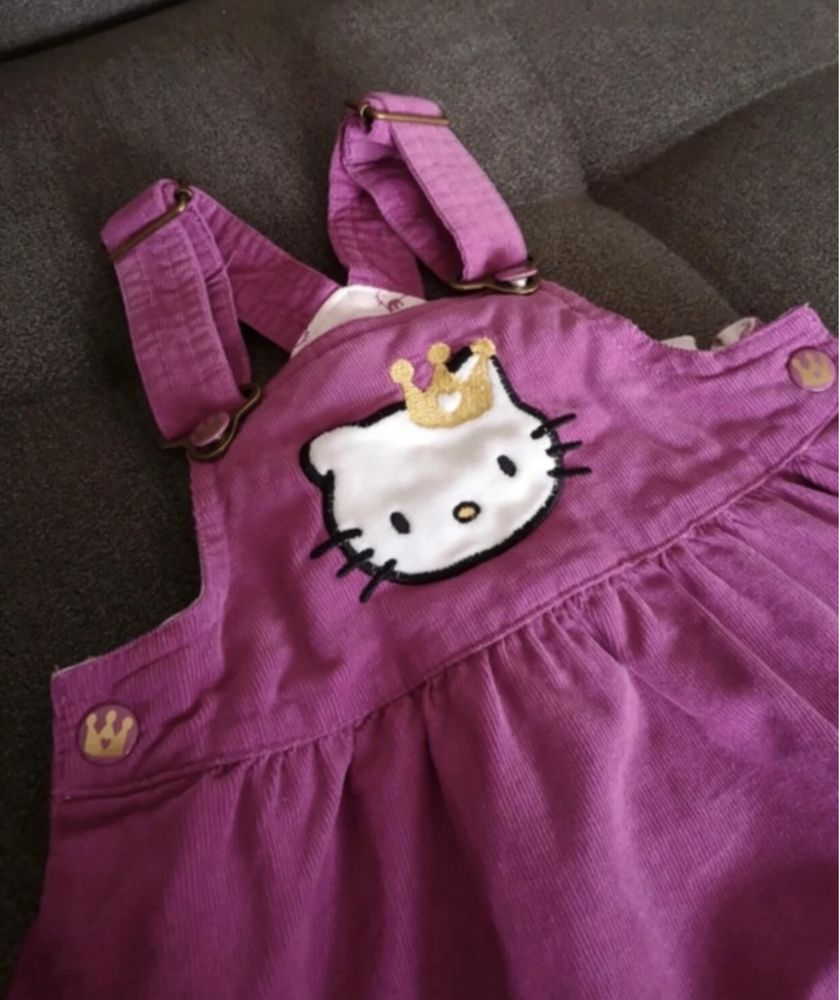 Sukienka na szelkach ogrodniczka bawełniany sztruks Hello Kitty H&M 74