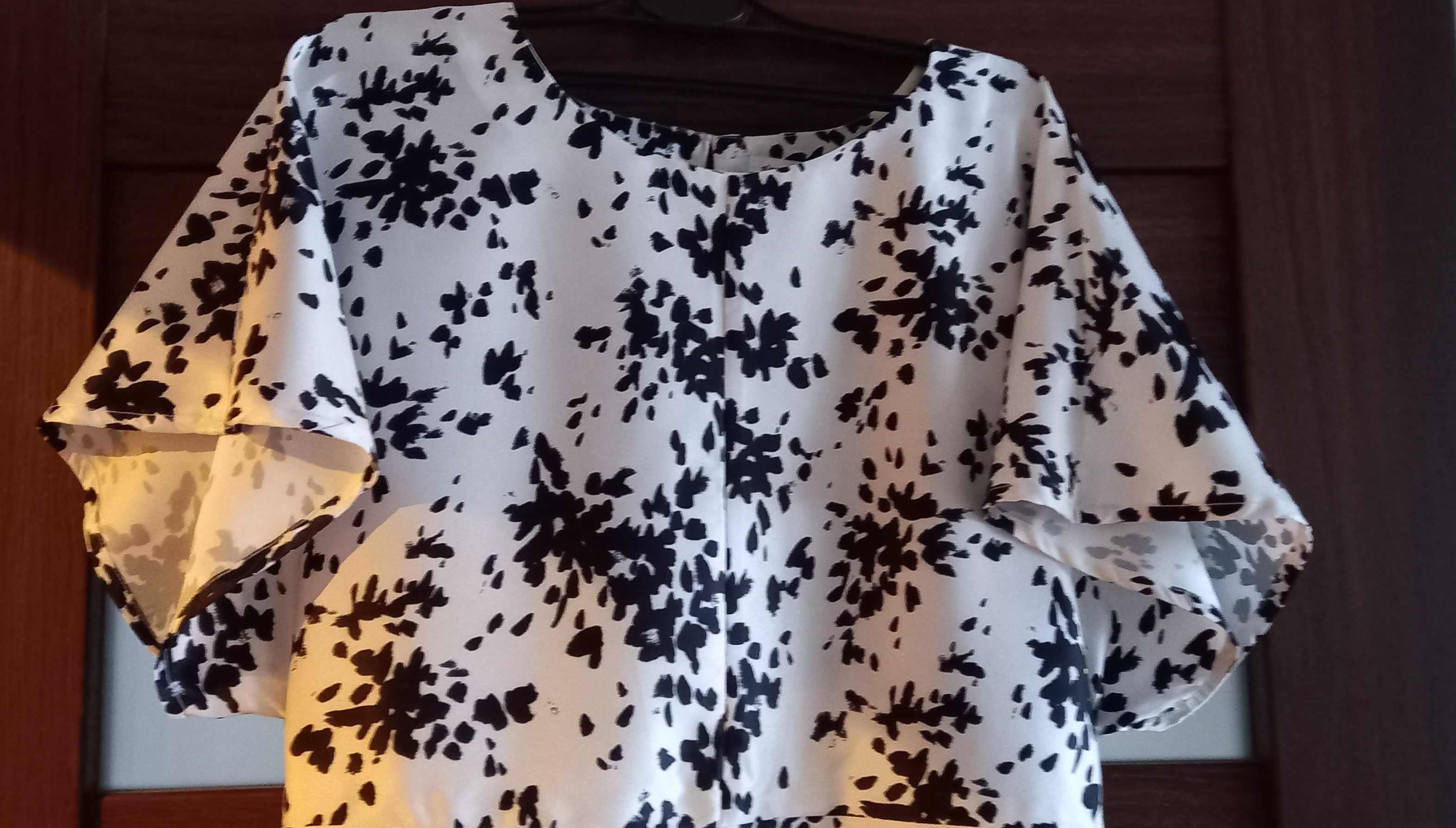 Sukienka satyna L, 40 biało czarna elegancka