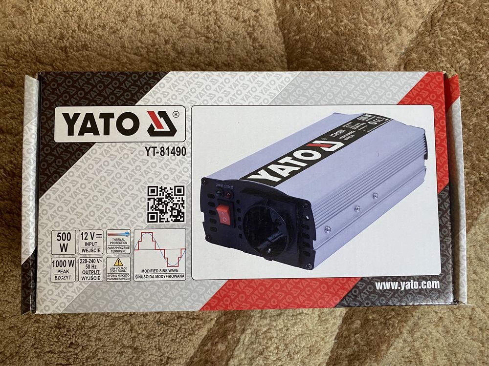 Инвертор, преобразователь 12В/220В Yato YT-81490 500W пикова 1000W