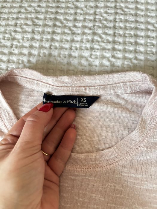 Abercrombie&fitch t shirt wiosna bluzka pudrowy róż modny xs 3