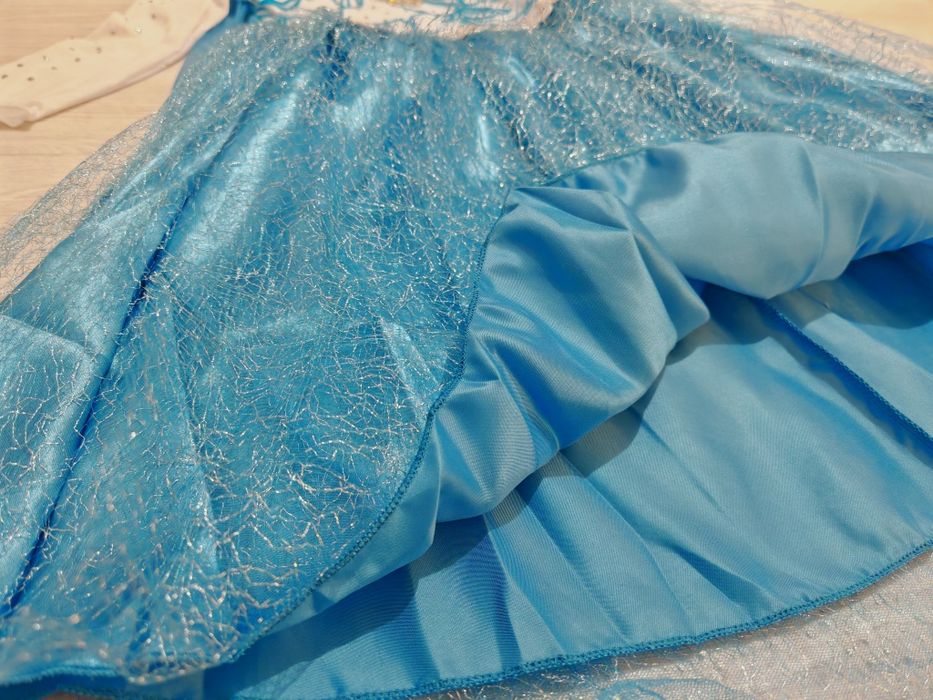 NOWY 110 116 Strój Sukienka Suknia ELSA Akcesoria Frozen Kraina Lodu