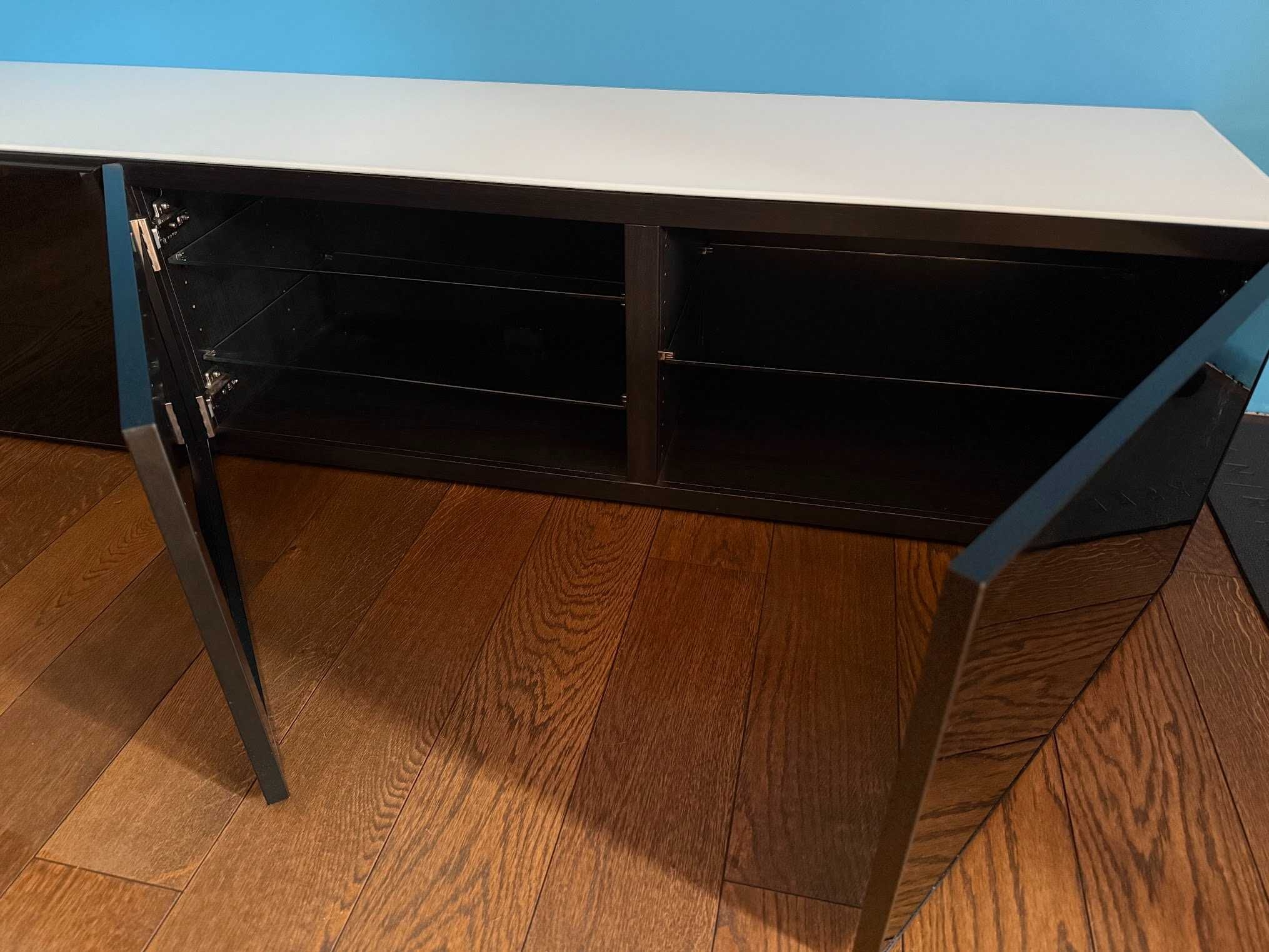 Ikea Besta 3 szafki + biały szklany panel