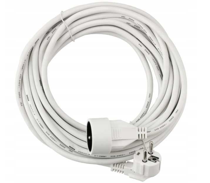 Przedłużacz Sieciowy Z Uziemieniem 1 Gniazdo 10M Biały Budowlany 2500W