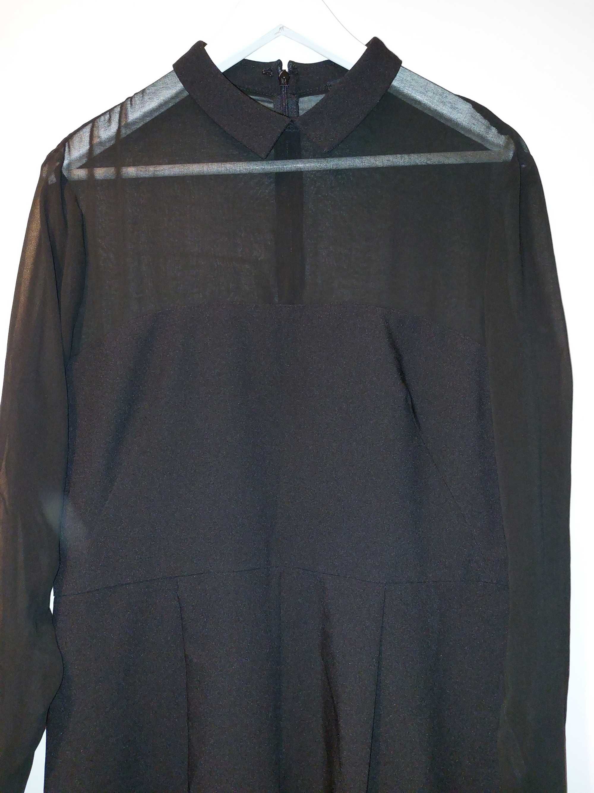 Czarny kombinezon z kołnierzykiem i szyfonowymi wstawkami ASOS 42/XL