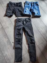 Spodnie Zara czarne jeans r.134 chłopięce modne dziury długie krótkie