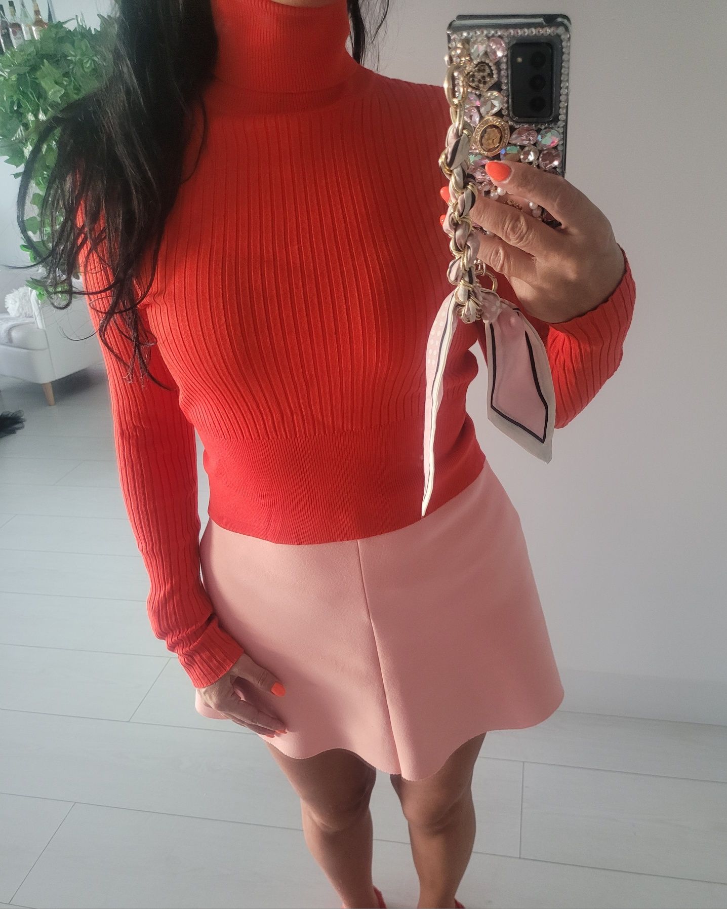 Sweter golf Zara Prążkowany czerwony
