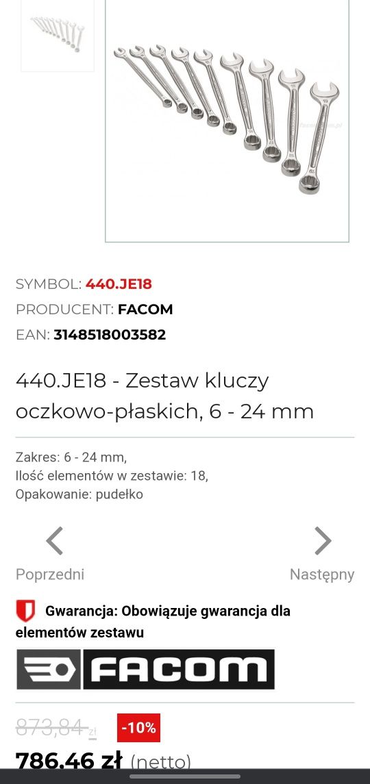 Komplet kluczy Facom 440.JE18