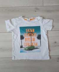 t-shirt biały H&M r 74 Eat Beach Surf