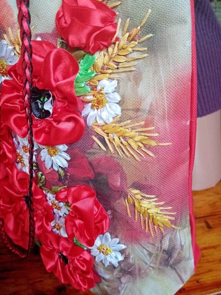 Шикарна сумка "Маки, ромашки і колоски пшениці"