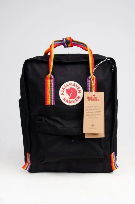 Рюкзак kanken сумка канкен оригинал rainbow 16 черный радужными ручкам