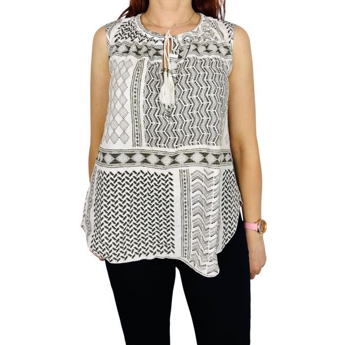 Bluzka boho bez rękawów w geometryczne wzory XS 34 Bik Bok