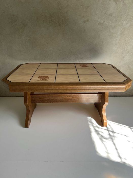 Stolik kawowy z płytkami / ława do salonu dąb / blat w płytkach 108x68