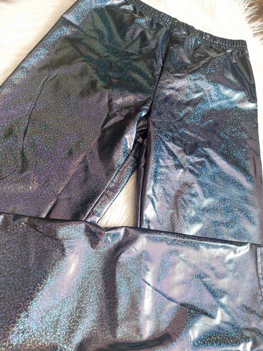 Legginsy disco blyszczace legi spodnie na gumce niebieski brokat s m l