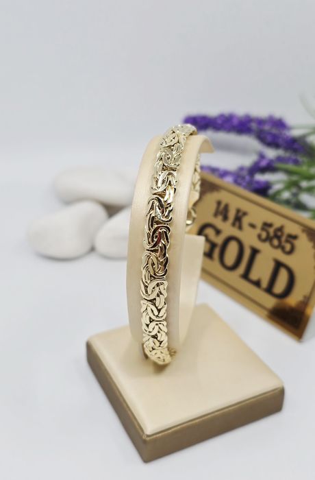 Złota bransoletka splot królewski płaski dmuchany próba 585 14k