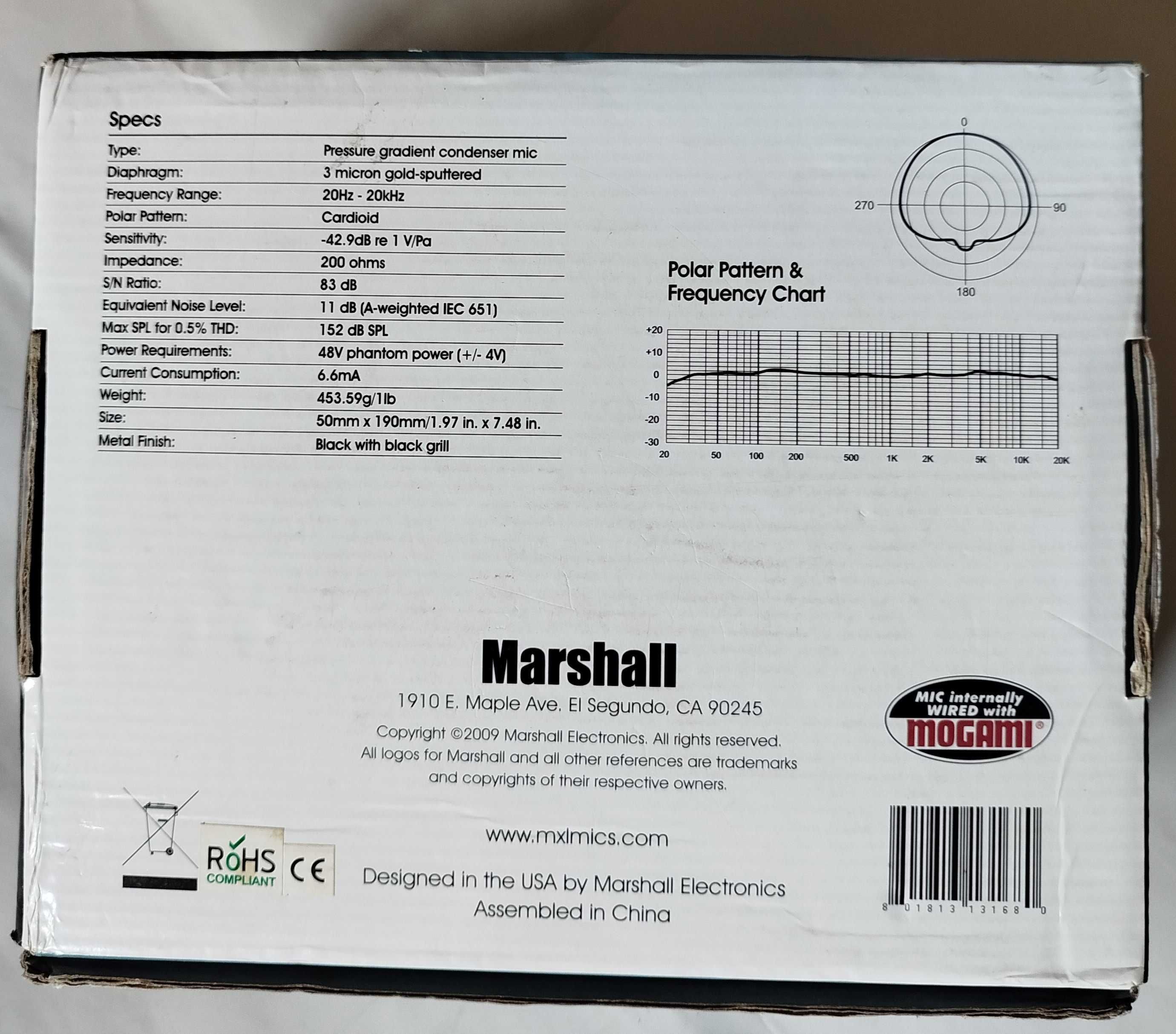 Качественный студийный микрофон Marshall Electronics MXL 2003А