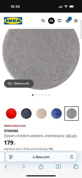 Dywan Ikea Stoense. 130 cm srednica. Fioletowy