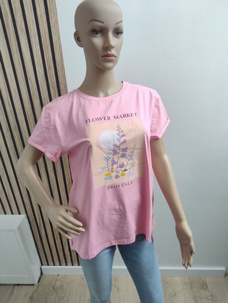 T-shirt z kwiatami FLOWER różowy UNI PS