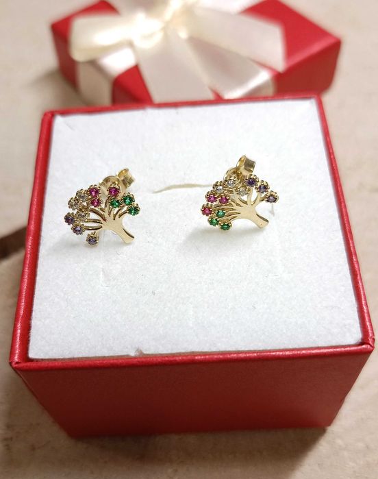 Złote kolczyki p.585/1,30g  kolorowe drzewko szczęścia
