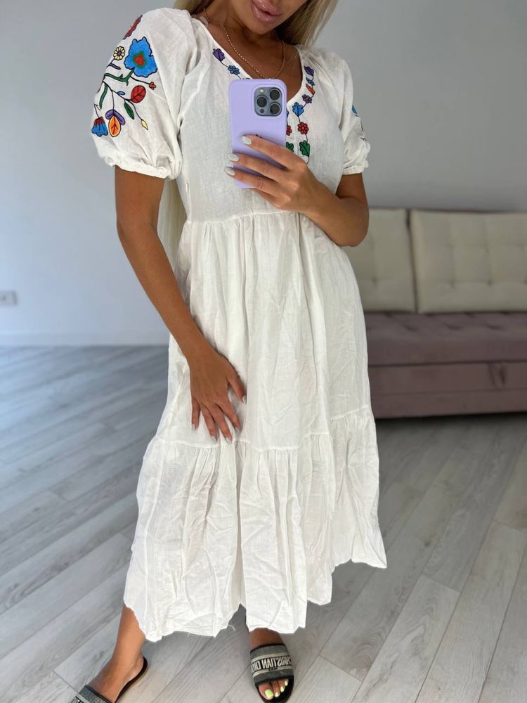Женское белое платье с вышивкой льон Жіноча сукня вишиванка